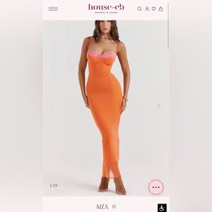 House of CB 'Aiza' Orange Maxi Dress with Pink Lace Detail